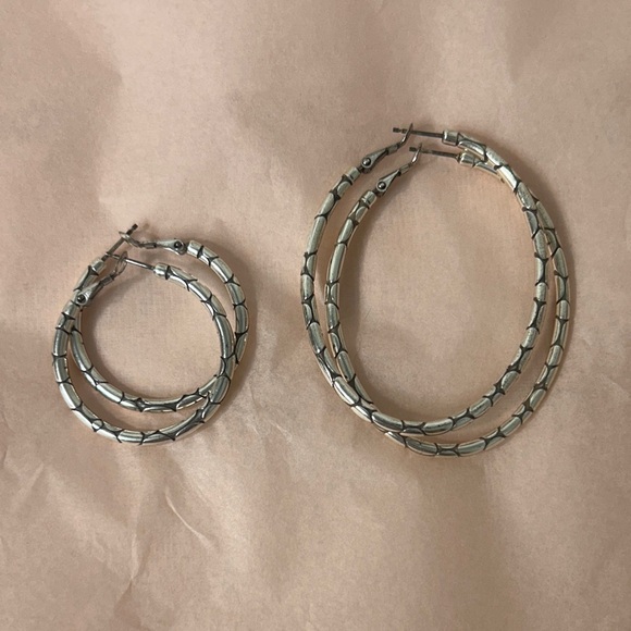 Jewelry - Silver Textured Hoop Earrings Set- Women Jewelry